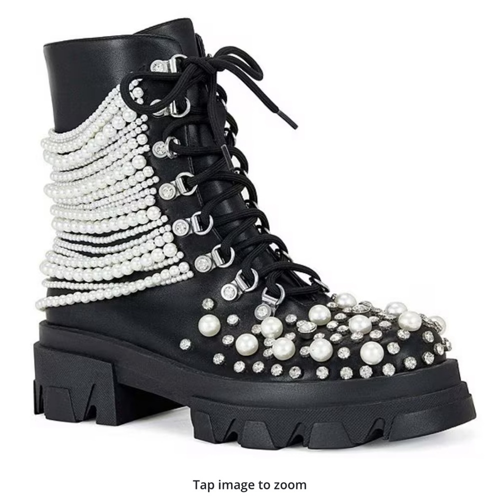 Azalea Wang Black Pearl Embellished Women's Boots